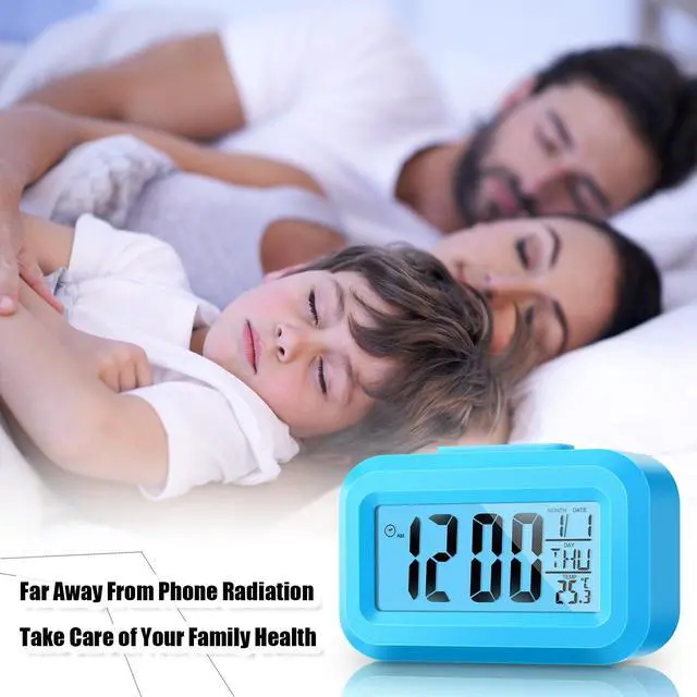 Alt view image 6 of 6 - Digital Alarm Clock with Indoor Temperature, Battery Operated, Large LCD Display, Simple Operation, Snooze Back Light, Time Date Month for Bedroom Travel Heavy Sleeper(Bright Colors,3 Pack)