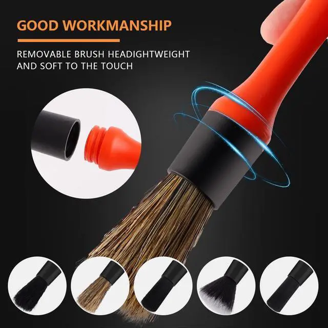 Alt view image 2 of 5 - Car Detailing Brush Set, 5 Pack Soft Mixed Hair Auto Detail Brush Kit No Scratch for Automotive Elegant Surface Interior Exterior Dashboard Emblems Panels Engine Bay Wheels Air Vent Seat Leather