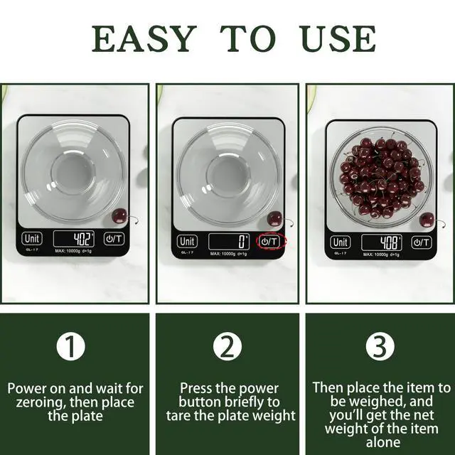 Alt view image 7 of 7 - Food Scale Digital, 10kg/22lb Kitchen Scales Weight for Baking, Cooking, Keto and Meal Prep with 7 Units, Balance Alimentaire 1g Accuracy LCD Display, Grams Oz, Silver (Battery Included)