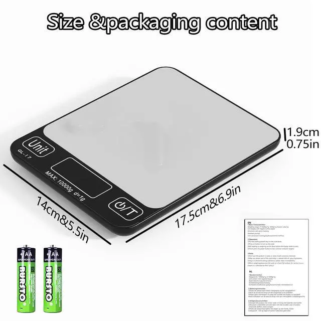 Alt view image 2 of 7 - Food Scale Digital, 10kg/22lb Kitchen Scales Weight for Baking, Cooking, Keto and Meal Prep with 7 Units, Balance Alimentaire 1g Accuracy LCD Display, Grams Oz, Silver (Battery Included)
