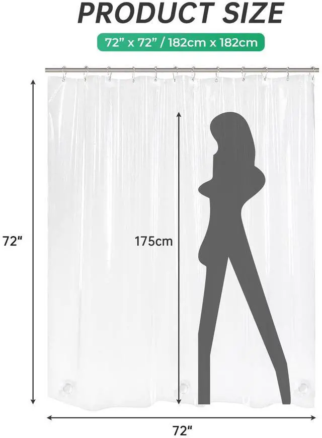 Alt view image 7 of 7 - Crystal Clear Shower Curtain Plastic, Heavy Duty Shower Curtain 72x72, Thick Shower Liner Jelly Touch, PEVA Shower Curtains for Bathroom with 3 Big Weighted Stones and 12 Grommets