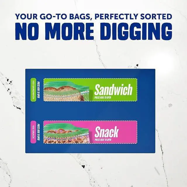 Alt view image 2 of 3 - Ziploc Lunch Duo Variety Pack, Easy Open and Close, Plastic Food Storage Bags, 200 count