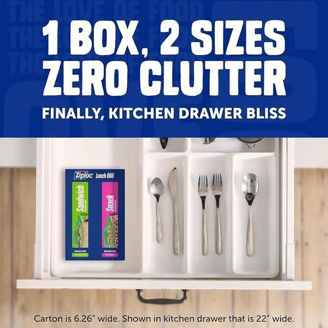 Alt view image 3 of 3 - Ziploc Lunch Duo Variety Pack, Easy Open and Close, Plastic Food Storage Bags, 200 count