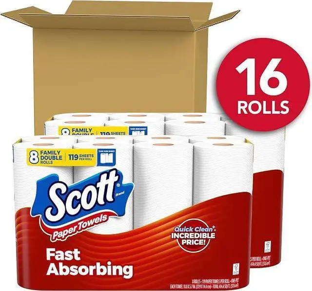 Alt view image 2 of 3 - Scott Paper Towels, Task Size, 16 Family Double Rolls, 119 Sheets Per Roll