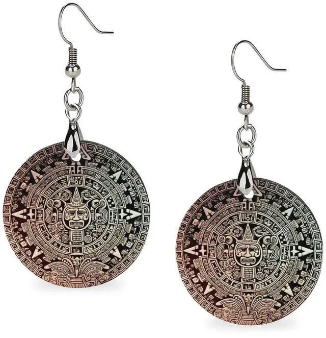 Main image of Earring Wooden Pendant Earrings Mayan Calendar End Of The World Printed Earrings for Women Printed Dangle Ear Drop