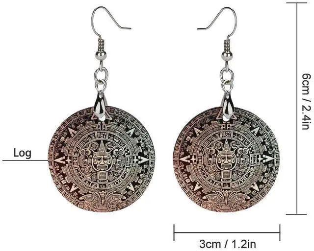 Alt view image 2 of 5 - Earring Wooden Pendant Earrings Mayan Calendar End Of The World Printed Earrings for Women Printed Dangle Ear Drop