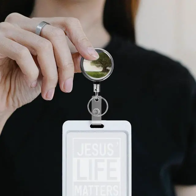 Alt view image 7 of 7 - DJUETRUI Badge Reel Retractable Cute ID Card Badge Holder with Sturdy Alligator Clip Tree with Branch Scenery Name Nurse Decorative Badge Reel Clip for Nurse Office Women Men