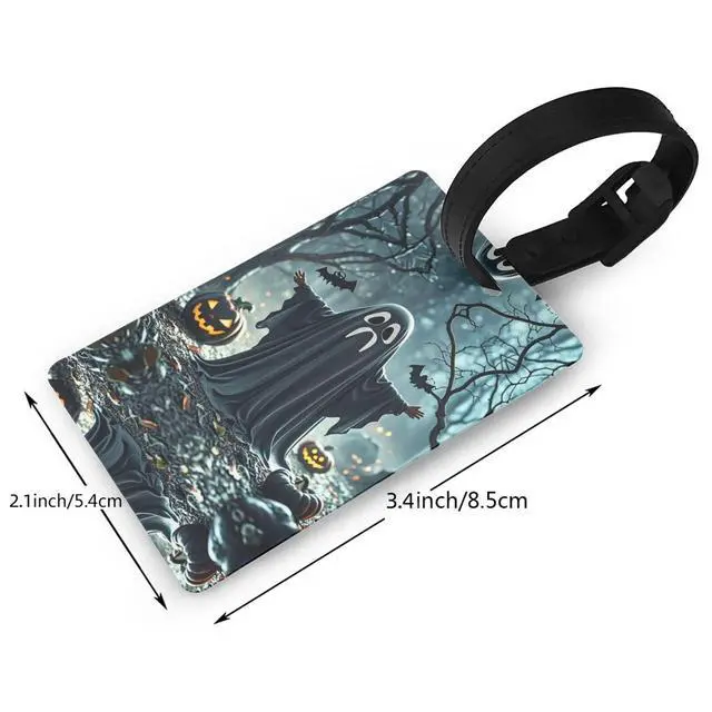 Alt view image 2 of 7 - Black and Halloween Ghost Luggage Tags for Suitcases, PVC Suitcase Tag with Secure Strap Suitcase Identifier with Privacy Name Card for Travel Bag Tags Personalized Baggage Tag for Women Men