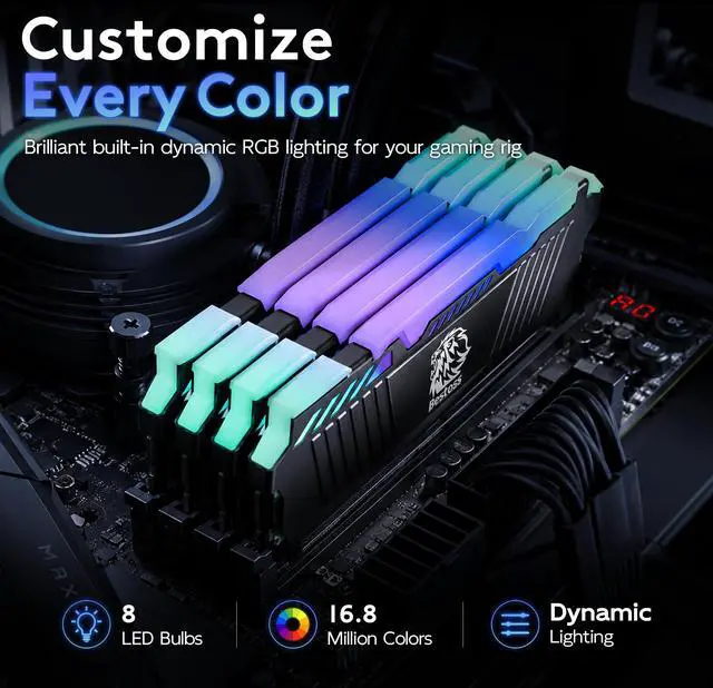 Alt view image 2 of 7 - Bestoss DDR4 RGB Gaming RAM 16GB 3200MHz (PC425600) UDIMM 288Pin NonECC XMP 2.0 Base JEDEC 2400MHz CL18 for Desktop Memory Black