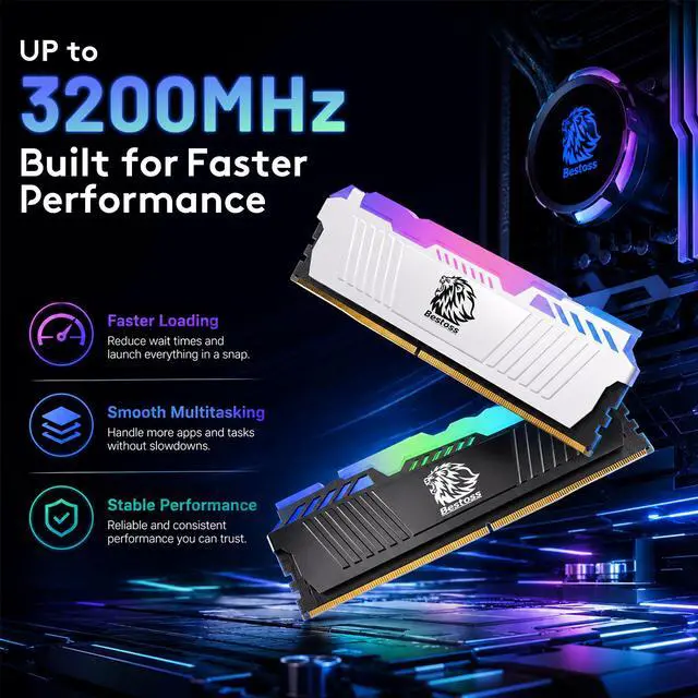 Alt view image 3 of 7 - Bestoss DDR4 RGB Gaming RAM 16GB 3200MHz (PC425600) UDIMM 288Pin NonECC XMP 2.0 Base JEDEC 2400MHz CL18 for Desktop Memory Black