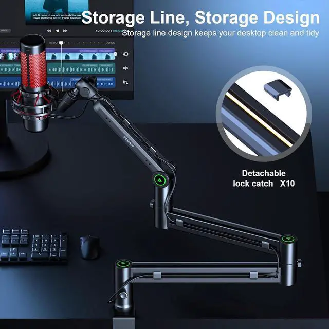 Alt view image 6 of 7 - Microphone Arm, AK-58i Desk Low Profile Mic Boom Arm Stand,Suitable For Blue Yeti,Snowball iCE,HyperX QuadCast,SoloCast,Elgato Wave,Etc