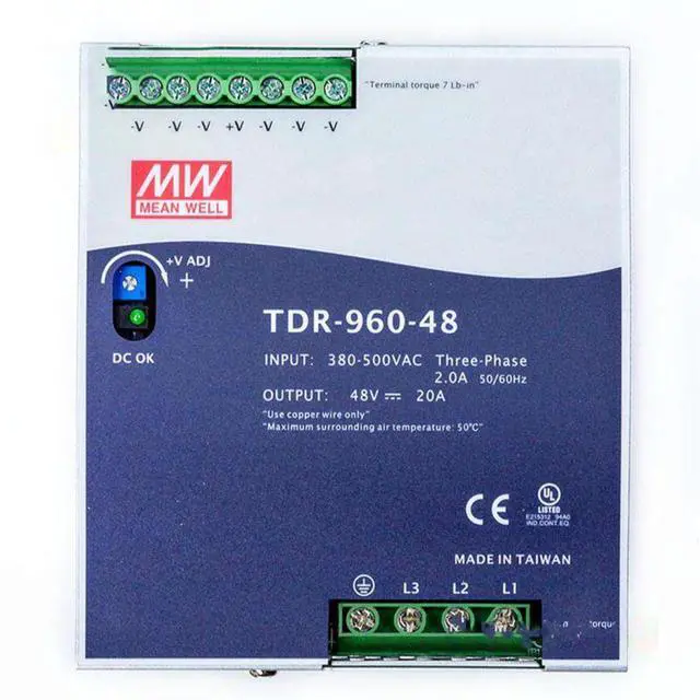 Alt view image 4 of 5 - TDR-960-48 960W 48V 20A High Power Three-Phase Power Supply - Redundant Parallel Operation for High Availability in Advanced Factory Automation Systems, UL508