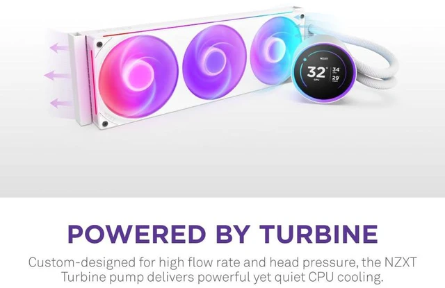 Alt view image 2 of 7 - NZXT Kraken Elite 360 RGB 2024 - AIO CPU Liquid Cooler - 360mm Radiator - F360 RGB Core Fan - Customizable 2.72" IPS LCD - NZXT Turbine Pump - AMD® AM5, AM4 - Intel® LGA 1851/1700, 1200/115X - White