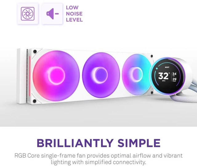 Alt view image 6 of 7 - NZXT Kraken Elite 360 RGB 2024 - AIO CPU Liquid Cooler - 360mm Radiator - F360 RGB Core Fan - Customizable 2.72" IPS LCD - NZXT Turbine Pump - AMD® AM5, AM4 - Intel® LGA 1851/1700, 1200/115X - White