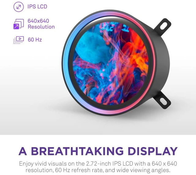 Alt view image 3 of 7 - NZXT Kraken Elite 240 2024 - AIO CPU Liquid Cooler - 240mm Radiator - 2 x F120P Fans - Customizable 2.72" IPS LCD - NZXT Turbine Pump - AMD® AM5, AM4 - Intel® LGA 1851/1700, 1200/115X - Black