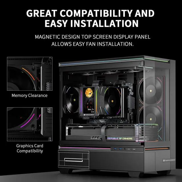 Alt view image 4 of 7 - Peerless Assassin 120 Vision MAX ARGB Black CPU Air Cooler, Twin Tower Radiator 2150RPM,480x854 Resolving Power IPS Screen with 5,Computer Cooler for Intel lga1851/1700/115x,AM4/AM5