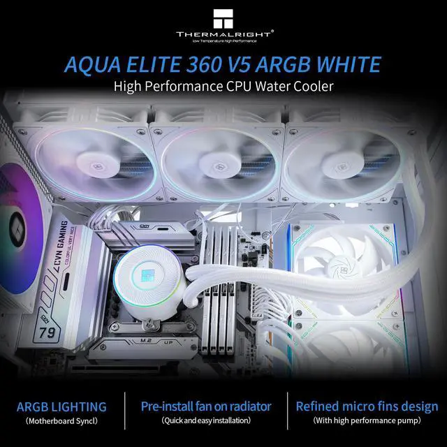 Alt view image 2 of 6 - Aqua Elite 360 V5 ARGB White-CPU Liquid Cooler,Pump Speed-2800RPM,for AM4/AM5,Intel LGA1150/1151/1200 /1851/1700,High-Performance Radiator