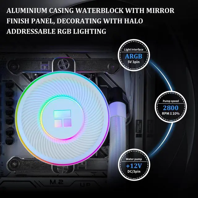 Alt view image 4 of 6 - Aqua Elite 360 V5 ARGB White-CPU Liquid Cooler,Pump Speed-2800RPM,for AM4/AM5,Intel LGA1150/1151/1200 /1851/1700,High-Performance Radiator