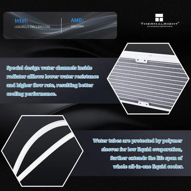 Alt view image 3 of 6 - Aqua Elite 360 V5 ARGB White-CPU Liquid Cooler,Pump Speed-2800RPM,for AM4/AM5,Intel LGA1150/1151/1200 /1851/1700,High-Performance Radiator