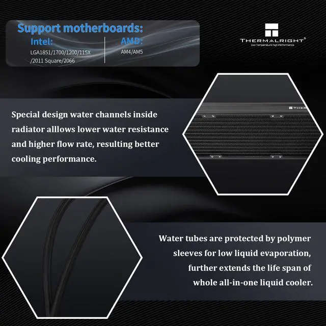 Alt view image 3 of 6 - Magic Qube 360 ARGB Black Liquid CPU Cooler,Building Block Fan with 2000RPM,for AM4/AM5,Intel LGA1150/1151/1200/1700/1851,Temperature Controlled Color Changing Digital Screen