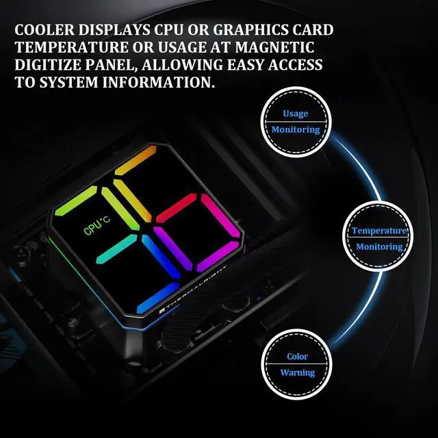 Alt view image 4 of 6 - Magic Qube 360 ARGB Black Liquid CPU Cooler,Building Block Fan with 2000RPM,for AM4/AM5,Intel LGA1150/1151/1200/1700/1851,Temperature Controlled Color Changing Digital Screen