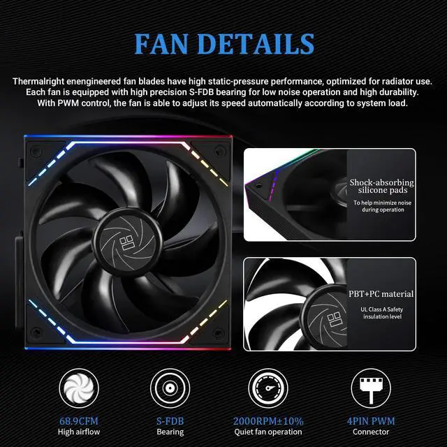 Alt view image 5 of 6 - Magic Qube 360 ARGB Black Liquid CPU Cooler,Building Block Fan with 2000RPM,for AM4/AM5,Intel LGA1150/1151/1200/1700/1851,Temperature Controlled Color Changing Digital Screen