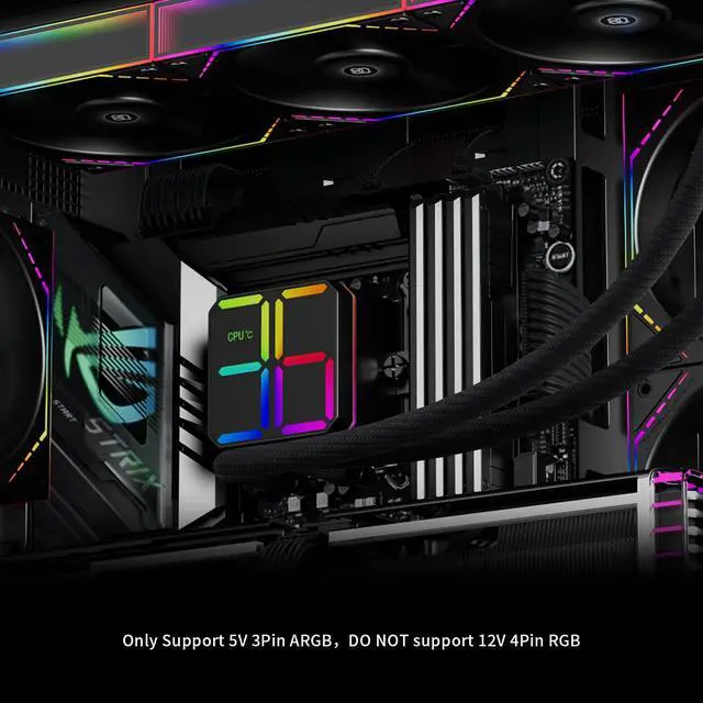 Alt view image 6 of 6 - Magic Qube 360 ARGB Black Liquid CPU Cooler,Building Block Fan with 2000RPM,for AM4/AM5,Intel LGA1150/1151/1200/1700/1851,Temperature Controlled Color Changing Digital Screen