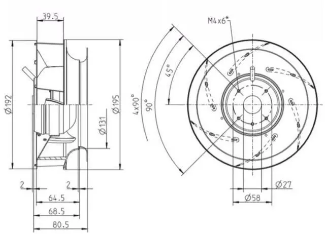Alt view image 3 of 3 - RH19V-2EP.W6.1R Centrifugal Axial Fan 230V 0.26/0.35A 0.06/0.08KW 2500/2700RPM Cooling Fan