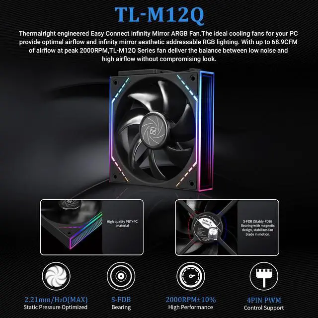 Alt view image 5 of 6 - Peerless Vision 360 ARGB Black CPU Aio Cooler,PC 360 Specification Water Cooler System,3.95IPS LCD Screen with 480x480 Resolution,for AM4/AM5;Intel 1700/1851,3 Wireless Splicing Fans