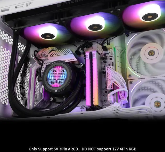 Alt view image 6 of 6 - CORE Vision 360 Black ARGB CPU AIO Cooler,IPS LCD Screen with 480 * 480 Resolution,for AM5&Intel 1700/1851,High-Performance 360 Specs Water-Cooled Radiator with 2.1in Removable Display