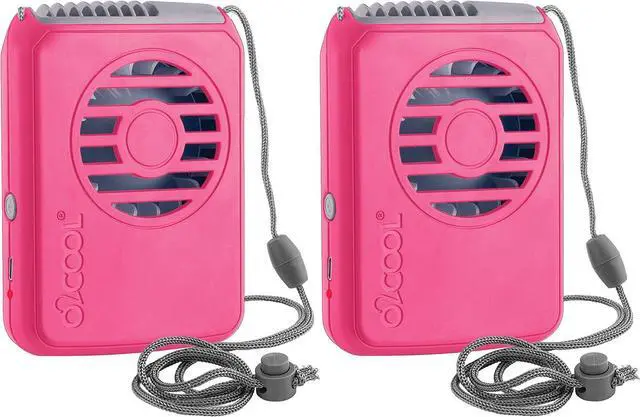 Main image of O2COOL Personal Travel Rechargeable Battery Powered Neck Cooling Fan, 2-Pack (Pink)