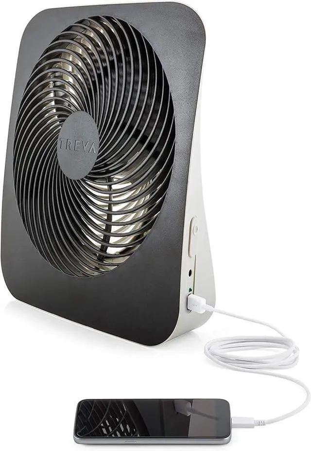 Main image of O2COOL Treva 10-Inch Portable Desktop Air Circulation Battery Powered Fan - 2 Cooling Speeds - with AC Adapter and USB Charging Port