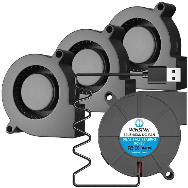 Main image of WINSINN 50mm 5015 Tiny Cooling USB Blower Fan 5V, 50mm Micro Mini USB 5 Volt Fans Blower Turbine Turbo Dual Ball Bearing, 1000mm/39in Cable Brushless Cooling 50mmx15mm (Pack of 4Pcs)