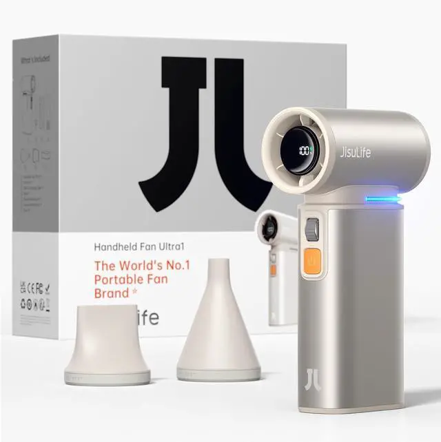 Main image of JISULIFE 2 in 1 Portable Fan with Multiple Functions, Super Power Travel Fan, Mental Personal Hand Mini with 1-100 Speeds, LED Display, Gifts for Man/Women/Travel/Keyboard-Grey