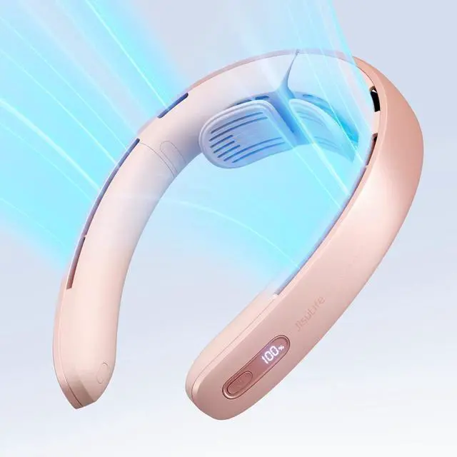 Main image of JISULIFE Portable Neck Fan Pro, 100 Speeds Bladeless, Wearabl Stepless Knob, LED Display, 5000mAh Rechargeable Personal Fan, Mini Hands Free, USB Battery Operated-Pink