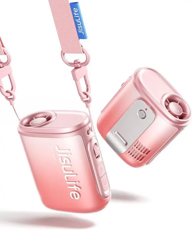Main image of JISULIFE Portable Necklace Fan with 100 Speeds, 40000RPM, Digital Display, 4500mAh Personal Waist Fan for 16H Cooling, Clip-On Wearable Design for Outdoor Travel, Fashionable Gift for Women(Pink)