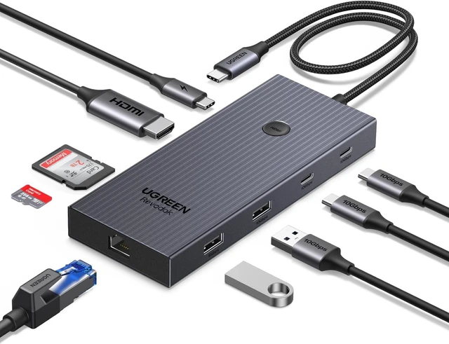 Main image of UGREEN Revodok Pro USB C Hub 9 in 1,Multiport Adapter with 4K@60Hz HDMI,2 USB C&A Data Transfers up to 10Gbps, SD/TF Readers 170MB/s, RJ45, PD 100W, Compatible with MacBook Air/Pro,iPad Pro,Steam Deck