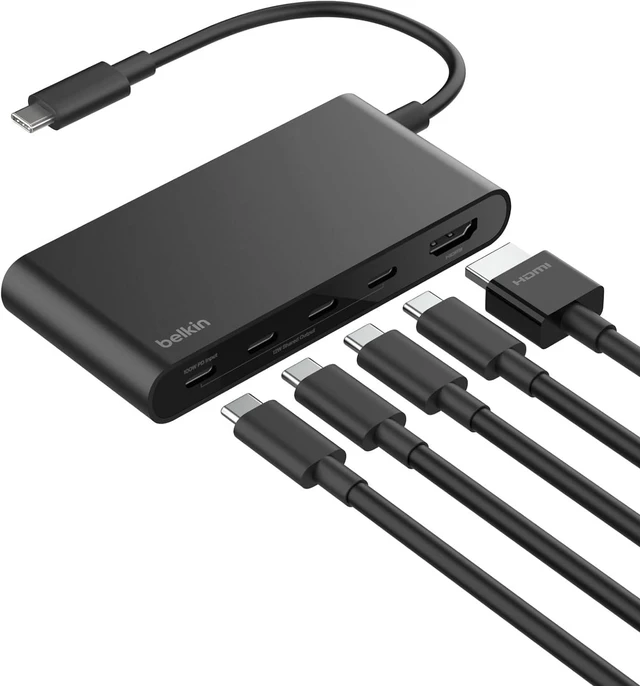 Main image of Belkin USB C Hub, 5-Port Hub w/ 4K HDMI Display @ 60Hz, 100W Power Delivery, Fast Data Transfer 10Gbps, USB C Multiport Adapter - Compatible with MacBook, iPad Pro, Chromebook, & More