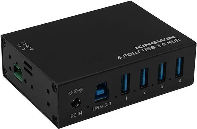 Main image of Kingwin USB 3.0 Hub 4-Port Industrial Metal USB Hub, High-Speed 5Gbps Data, Mountable Design, Heavy-Duty Aluminum Housing, Reliable Expansion for PC, Laptop, Industrial Equipment & Workstations.