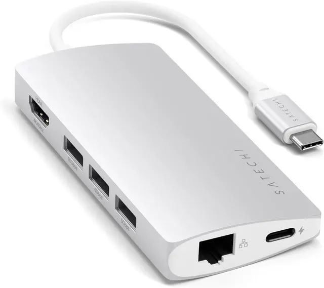Main image of Satechi 8 in 1 USB C Hub Multiport Adapter V2, 4K HDMI, 115W USB C PD Charging, 3 USB-A, Ethernet, Micro/SD Card Readers, for Laptop, MacBook Air/Pro M5/M4, iPad, Windows - Silver