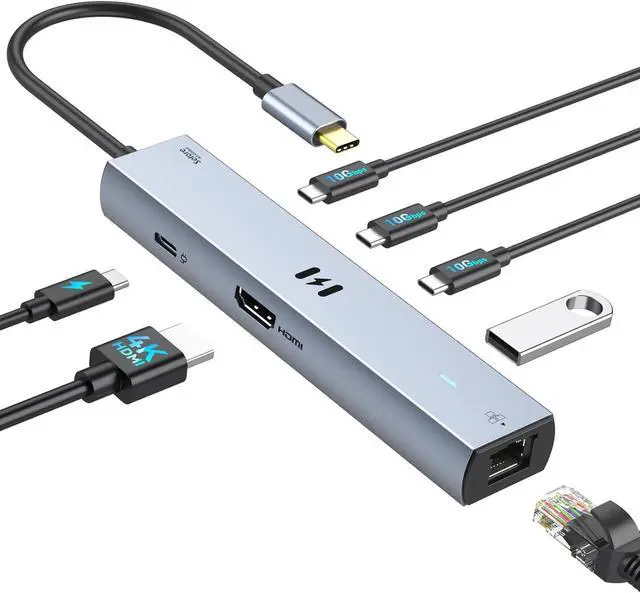 Main image of Selore 10Gbps USB C Hub Multiport Adapter, Ethernet Adapter with 4K@60Hz HDMI, Gigabit Ethernet, 3 USB C Ports, 100W PD, USBC Dongle for MacBook Pro Air, iPad, HP, Dell, etc