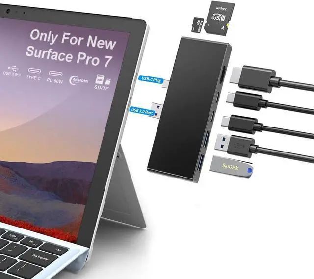 Main image of Surface Pro 7 USB C Docking Station, 7-in-2 Surface Pro Hub Adapter with 4K HDMI, 2 USB C PD Charging, 2 USB 3.0 (5Gbps), SD/Micro SD Card Reader, for Microsoft Surface Pro 7 Accessories, MS Surface