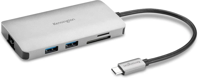 Main image of Kensington UH1400P 8-in-1 USB-C Hub with 85W Pass Through Charging Power Delivery, 4K 60Hz HDMI, Ethernet, MicroSD Card, 3 USB-A 3.2 for M1 /M2 Macbook Pro Air, HP, Lenovo, iPad Pro, Silver (K33820WW)