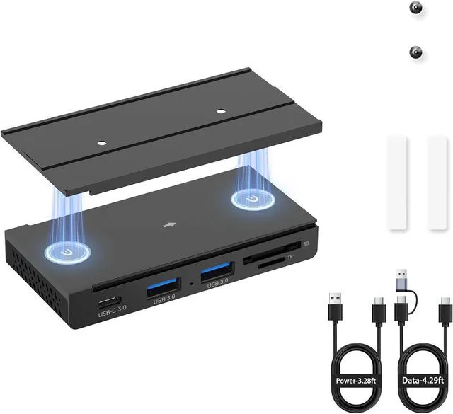 Main image of EJAY 5-in-1 Magnetic USB 3.0 Hub with SD/TF Card Reader, 2 USB-A + 1 USB-C Ports, Includes Sliding Rail, Screws & Sticky Pads for MacBook Laptop PC