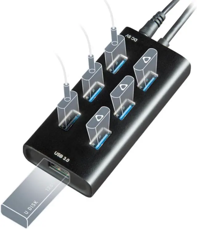 Main image of Rebuff Reality 7 Port USB Hub Powered Dongle USB 3.0 Hub for Gaming Stable Connection & Lag-Free for Mouse, Keyboard, Headset & VR Trackers Seamless & Compatible with PC, Mac, Xbox, PlayStation