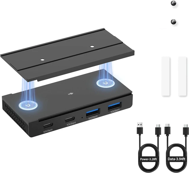 Main image of EJAY 10Gbps Magnetic USB-C Hub, 4-Port USB 3.2 Gen2 Data Transfer, Includes Sliding Rail, Screws and Sticky Pads for MacBook Laptop PC, Black