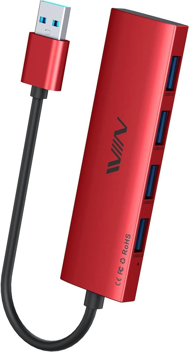 Main image of USB 3.0 Hub,4 Port USB Splitter Extender Portable Adapter Multiport Data Hub for Laptop,Xbox, Flash Drive,HDD,Console,Camera,Keyborad,Mouse Windows,Mac OS PC,Not Designed to Charge Devices-Red