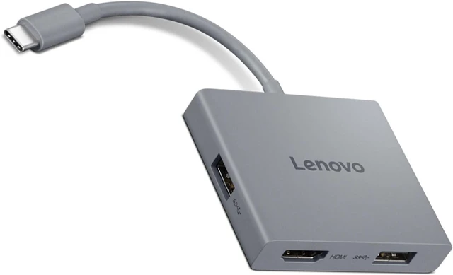 Main image of Lenovo USB-C 4 in 1 Travel Hub Block with Integrated Cable, 1x HDMI 4K @ 60Hz, 2X USB-A 3.2, 1x 3.5mm Combo, Luna Grey Portable, Compact, High-Speed Connectivity Laptops PC Gaming Console Charging