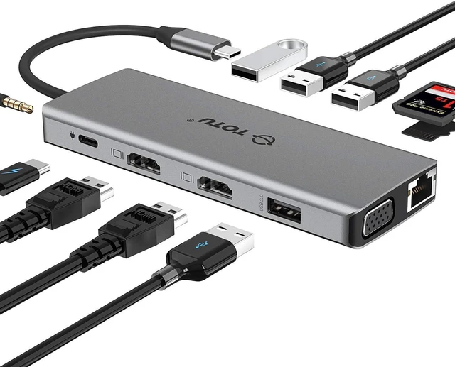 Main image of TOTU 13-in-1 USB-C Hub with Ethernet, 4K HDMI, VGA, PD, SD/TF Cards Reader, Mic/Audio Docking Station for MacBook Pro Air XPS and Other USB-C Laptops