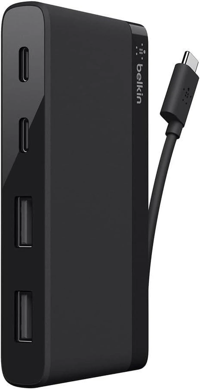 Main image of Belkin F4U090btBLK USB-IF Certified 4-Port Mini USB-C Hub with Two USB-C and Two USB-A Ports, Black